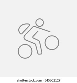 Man riding a bike line icon for web, mobile and infographics. Vector dark grey icon isolated on light grey background.
