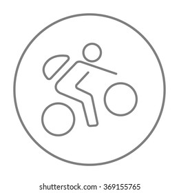 Man riding bike line icon.