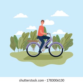 Man riding bike at park design, Vehicle bicycle cycle lifestyle sport and transportation theme Vector illustration