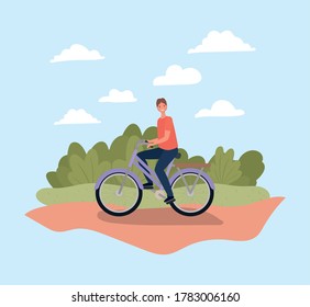 Man riding bike at park design, Vehicle bicycle cycle lifestyle sport and transportation theme Vector illustration