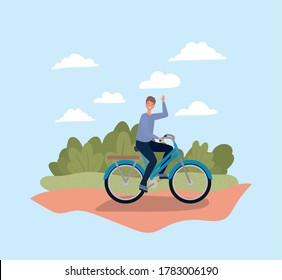 Man riding bike at park design, Vehicle bicycle cycle lifestyle sport and transportation theme Vector illustration