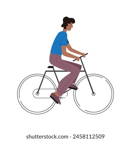 Man riding bike, side view of cycling motion of young person vector illustration