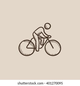 Man riding  bike sketch icon.