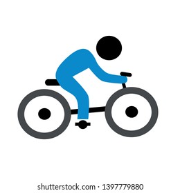 Man riding bike vector icon. Man with bicycle filled flat sign for mobile concept and web design. Bike with cyclist glyph icon. Symbol, logo illustration. Pixel perfect vector graphics