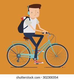 Man riding bike. Vector illustration