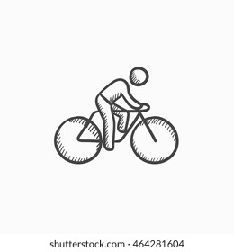 Man riding bike vector sketch icon isolated on background. Hand drawn Man riding bike icon. Man riding bike sketch icon for infographic, website or app.