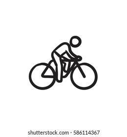Man riding bike vector sketch icon isolated on background. Hand drawn Man riding bike icon. Man riding bike sketch icon for infographic, website or app.