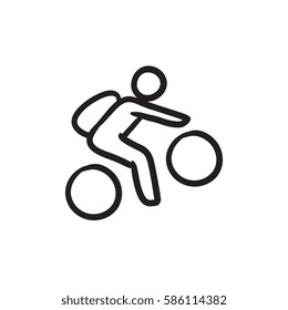 Man riding bike vector sketch icon isolated on background. Hand drawn Man riding bike icon. Man riding bike sketch icon for infographic, website or app.