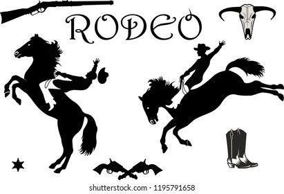 Man riding bucking bronco in rodeo wild west
