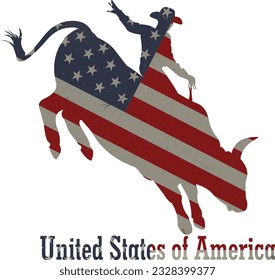 Man riding bucking bronco in rodeo wild west