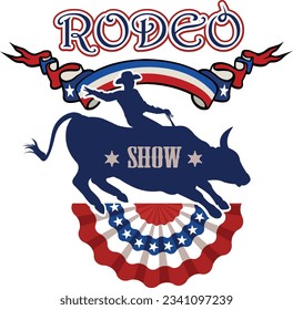 Man riding bucking bronco in rodeo wild west
