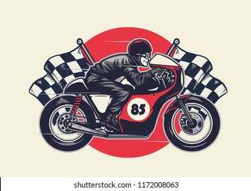 man riding cafe racer in hand drawing style