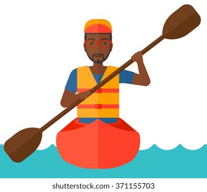 Man riding in canoe.