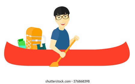 Man riding in canoe.