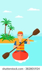 Man riding in canoe.