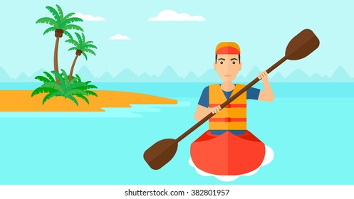 Man riding in canoe.