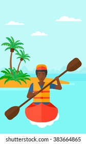 Man riding in canoe.