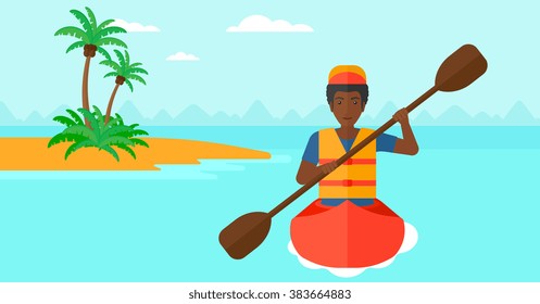 Man riding in canoe.