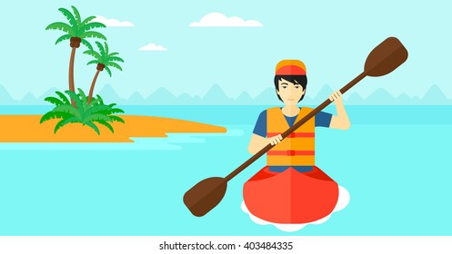 Man riding in canoe.