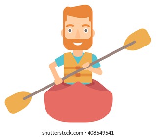 Man riding in canoe.