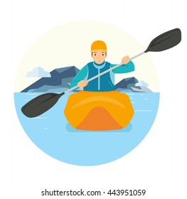 A man riding a canoe in the lake