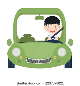 Man Riding Car  Front View 