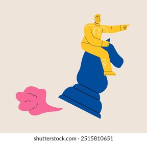 Man riding a chess knight, strategy, strategic move in business concept. Colorful vector illustration
