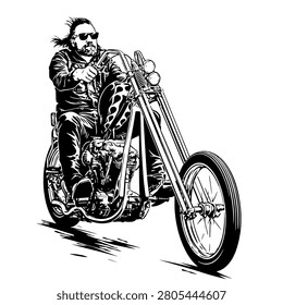 man riding a chopper motorcycle