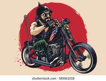 man riding a chopper motorcycle