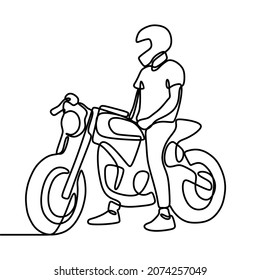 man riding a classic motorcycle oneline continuous single line art