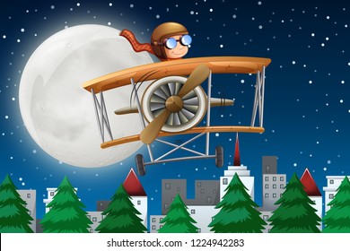 A man riding classic plane illustration