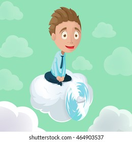 Man Riding Cloud  Propeller Sky Vector