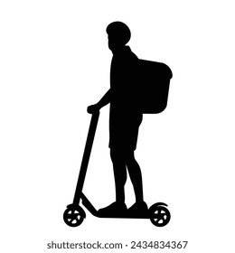 man riding a delivery scooter, silhouette on a white background vector