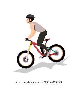 man riding a downhill mountain bike..Vector illustration isolated on white background.Eco transport.Cute design for t shirt print, icon, logo, label, patch or sticker.