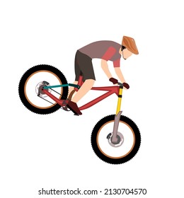 man riding a downhill mountain bike.Vector illustration isolated on white background.Eco transport.Cute design for t shirt print, icon, logo, label, patch or sticker.