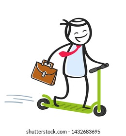 Man riding electric scooter on his way to work