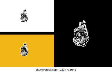 man riding elephant hunting wild animals vector outline design