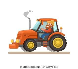 Man Riding Farm Tractor Vehicle Cartoon Illustration Vector