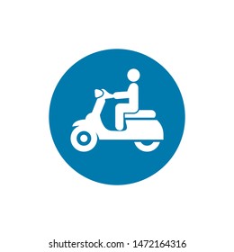 Man riding fast retro scooter icon isolated on white background. Vector illustration.
