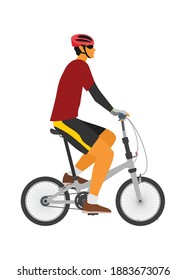 Man riding folding bike. Simple flat illustration.
