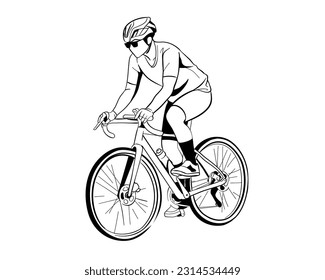 Man riding gravel bike in black in white