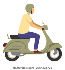 Man riding green scooter isolated flat illustration.