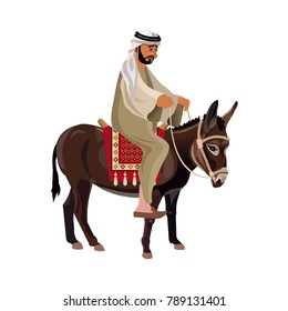 Man riding his donkey. Vector illustration isolated on white background