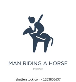 man riding a horse icon vector on white background, man riding a horse trendy filled icons from People collection, man riding a horse vector illustration