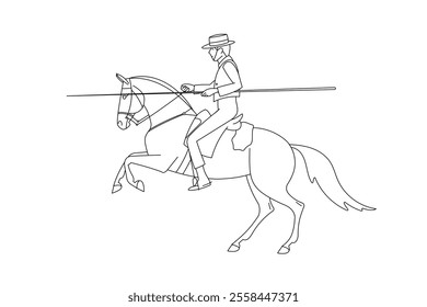 Man riding a horse in line art style, working equitation