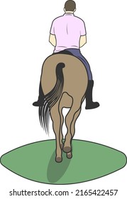 Man riding a horse on a patch of grass.