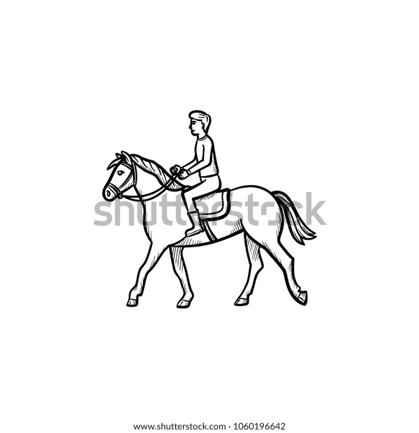 Man Riding Horse Saddle Hand Drawn Sportsrecreation Stock