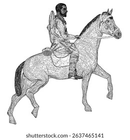A man is riding a horse. Side view. 3D