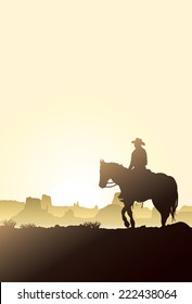 Man riding horse at sunrise