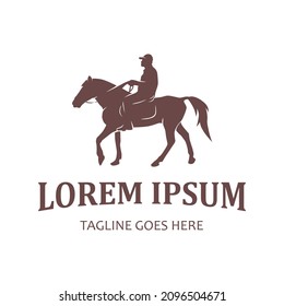 Man riding a horse vector illustration for label, badge, or sign. Equestrian logo concept in simple and vintage style.